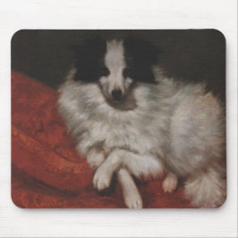 Fluffy Hund sitzend auf einem Kissen (Gustave Cour Mousepad