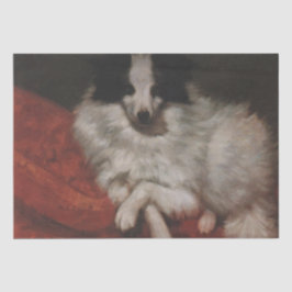 Fluffy Hund sitzend auf einem Kissen (Gustave Cour Seidenpapier