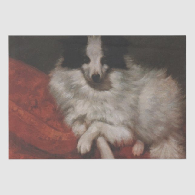 Fluffy Hund sitzend auf einem Kissen (Gustave Cour Seidenpapier (Vorderseite)