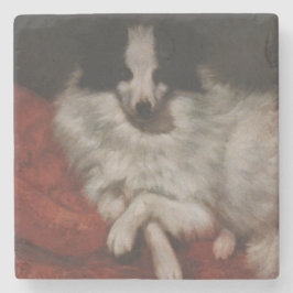 Fluffy Hund sitzend auf einem Kissen (Gustave Cour Steinuntersetzer