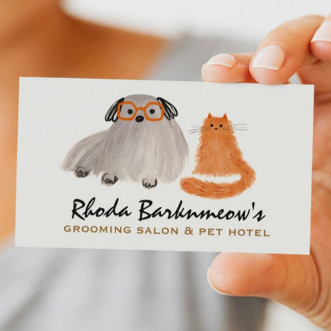 Fluffy Hund und Katze Whimsical Pet Sitter Groomer Visitenkarte (Von Creator hochgeladen)