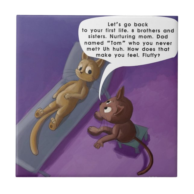 Fluffy in der Therapie Funny Cat Cartoon Fliese (Vorderseite)