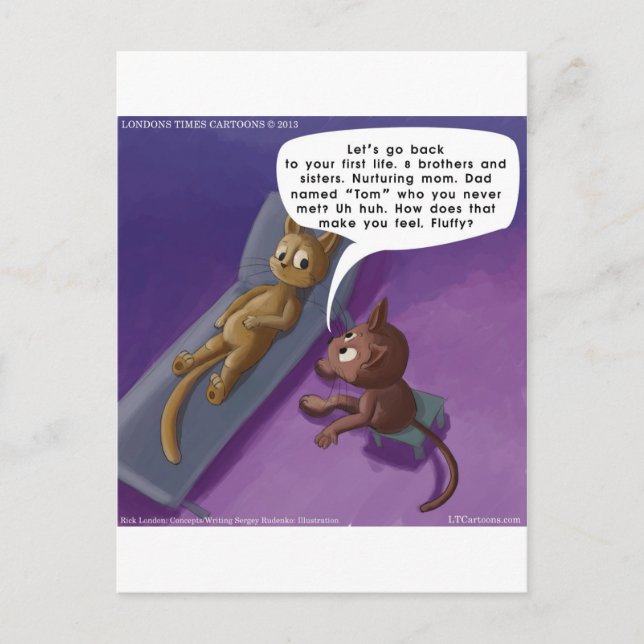 Fluffy in der Therapie Funny Cat Cartoon Postkarte (Vorderseite)