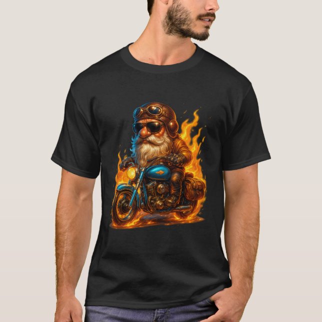 Fluffy Inferno Rider – Biker Dog with Beard & Fire T-Shirt (Vorderseite)