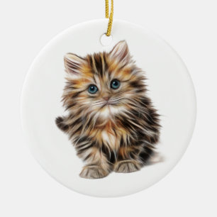 Fluffy Kitten Keramikornament