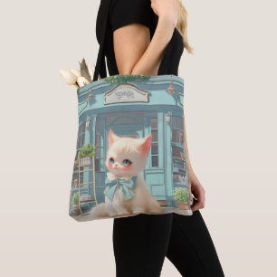 Fluffy Kitten mit Blue Bow im Konditorladen