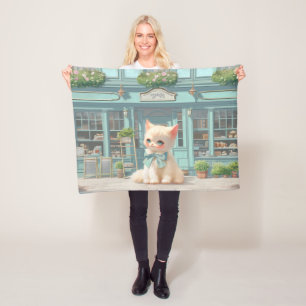 Fluffy Kitten mit Blue Bow im Konditorladen Fleecedecke