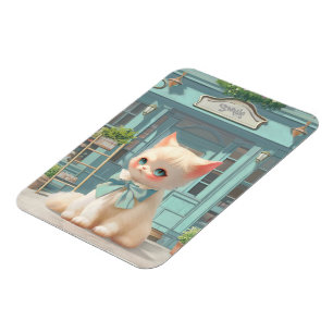 Fluffy Kitten mit Blue Bow im Konditorladen Magnet