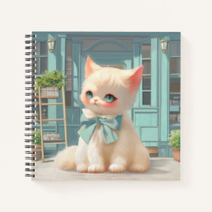 Fluffy Kitten mit Blue Bow im Konditorladen Notizbuch