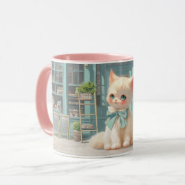 Fluffy Kitten mit Blue Bow im Konditorladen Tasse