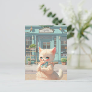 Fluffy Kitten mit Lollipop im Konditorei Shop Ankündigungspostkarte