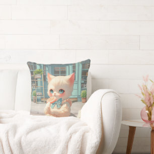 Fluffy Kitten mit Lollipop im Konditorei Shop Kissen