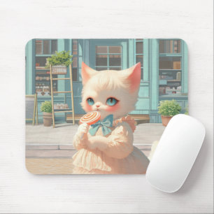 Fluffy Kitten mit Lollipop im Konditorei Shop Mousepad