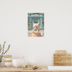 Fluffy Kitten mit Lollipop im Konditorei Shop Poster