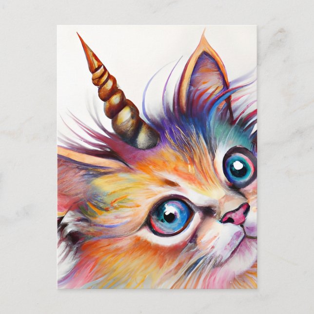 Fluffy Kitten Unicorn Postkarte (Vorderseite)