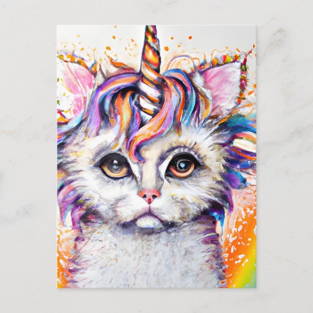 Fluffy Kitten Unicorn Postkarte (Vorderseite)