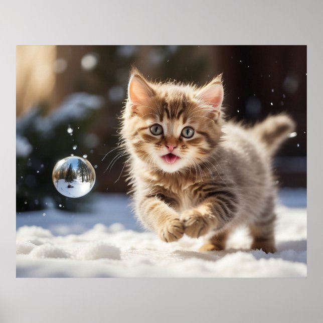 *~* Fluffy Kitty Cat 5:4 Kätzchen AP68 Schneebubbl Poster (Vorne)