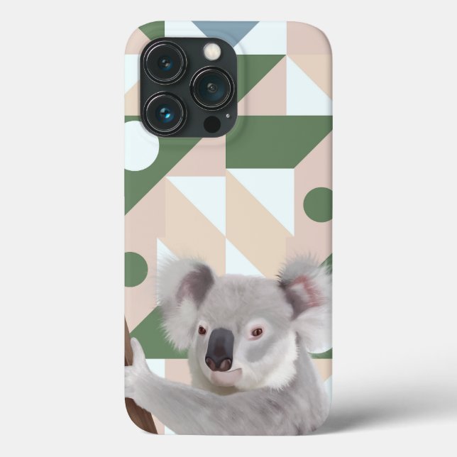 Fluffy Koala Green Geometric Background Case-Mate iPhone Hülle (Rückseite)