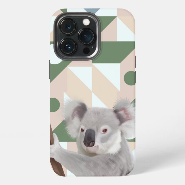 Fluffy Koala Green Geometric Background iPhone Hülle (Hinten)