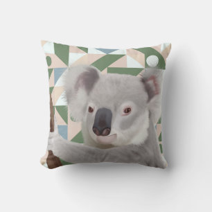 Fluffy Koala Green Geometric Background Kissen