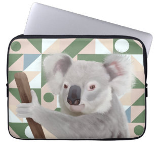 Fluffy Koala Green Geometric Background Laptopschutzhülle