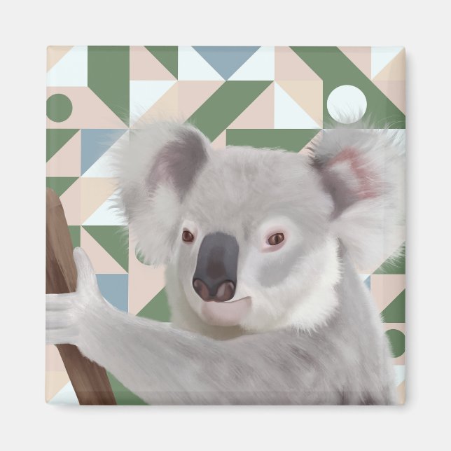 Fluffy Koala Green Geometric Background Magnet (Vorne)