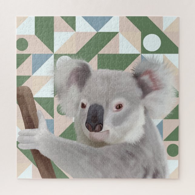 Fluffy Koala Green Geometric Background Puzzle (Vertikal)