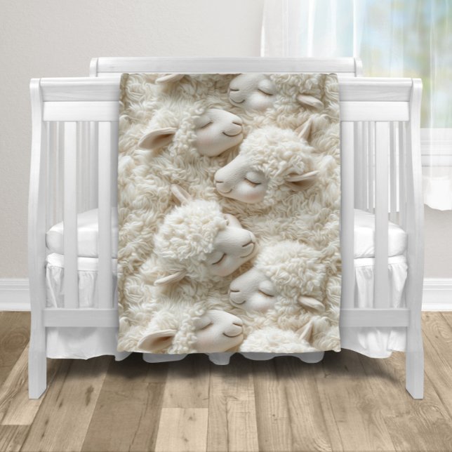 Fluffy Lamb Baby Fleecedecke (Cute fluffy lamb neutral baby blanket. You can add a color to the back side.)