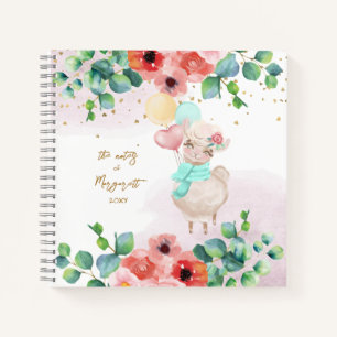 Fluffy Llama Illustration Blume Girl Daily Diary Notizbuch