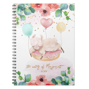 Fluffy Llama Illustration Floral Girl Daily Diary Notizblock