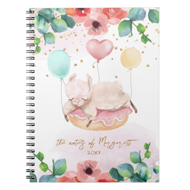 Fluffy Llama Illustration Floral Girl Daily Diary Notizblock (Vorderseite)