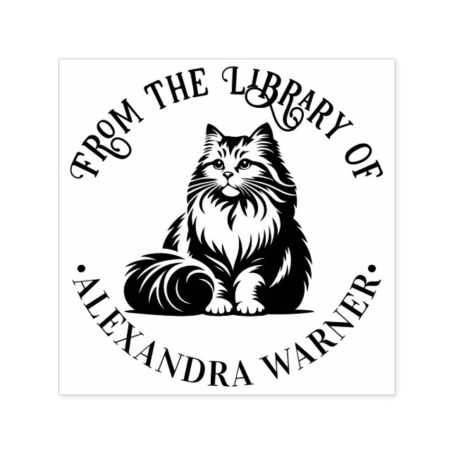 Fluffy Long Hair Cat Sitting #1 Bibliotheksname Permastempel (Design)