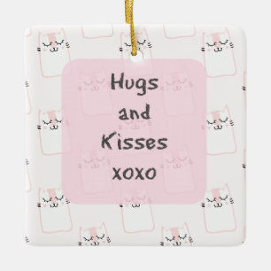 Fluffy Marshmallow Kitty in Pink Hugs und Kisses Keramikornament