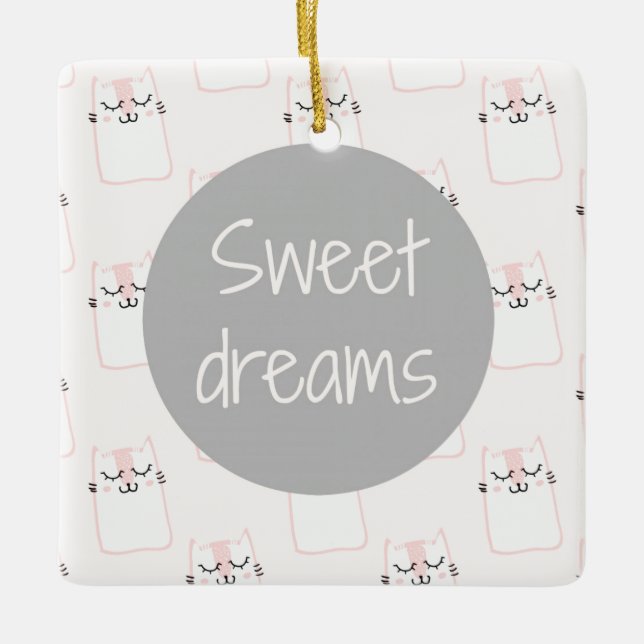Fluffy Marshmallow Kitty in Pink | Sweet Dreams Keramikornament (Vorderseite)