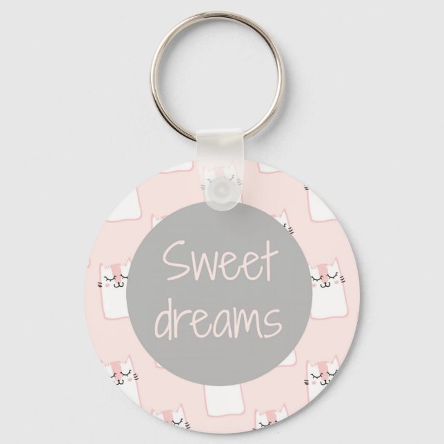 Fluffy Marshmallow Kitty in Pink | Sweet Dreams Schlüsselanhänger (Vorderseite)