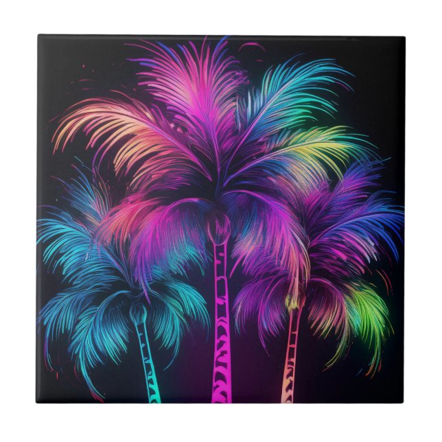 Fluffy Neon Palm Trees Fliese (Vorderseite)