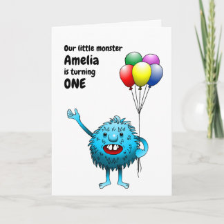 Fluffy Niedlich Blue Monster zum Geburtstag Einlad Einladung