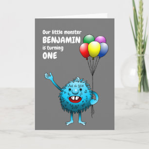 Fluffy Niedlich Blue Monster zum Geburtstag Einlad Einladung
