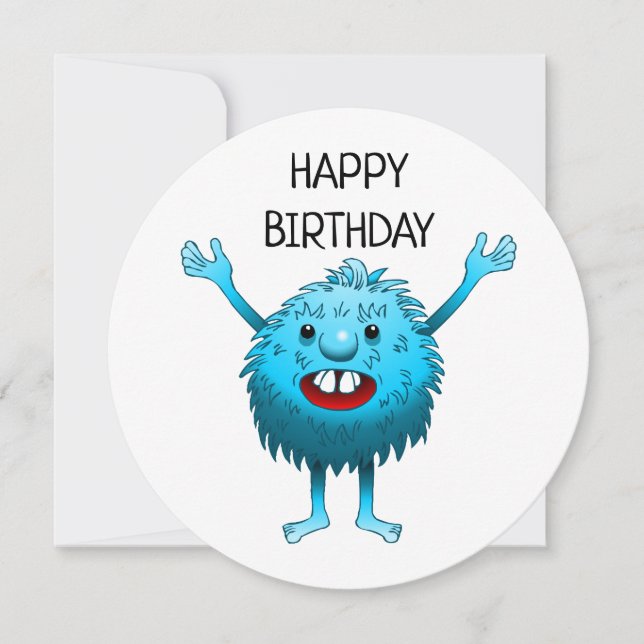 Fluffy Niedlich Monster Birthday Card Einladung (Vorderseite)