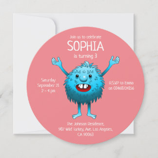 Fluffy Niedlich Monster Einladung zum Geburtstag