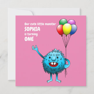 Fluffy Niedlich Monster Einladung zum Geburtstag