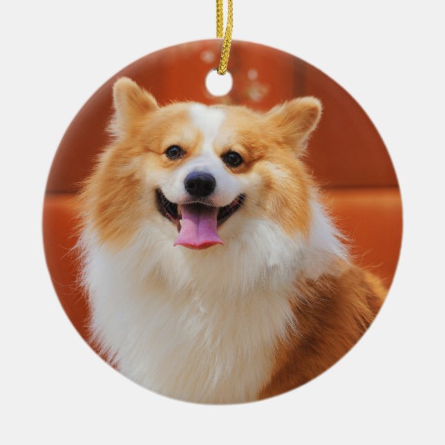Fluffy Pembroke Welsh Corgi Dog Keramik Ornament (Vorne)