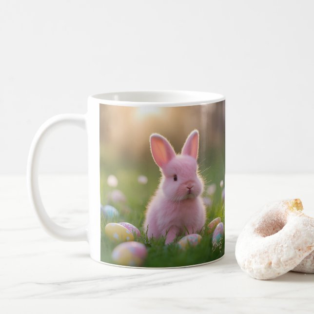 Fluffy Pink Bunny Oaster Kaffeetasse (Mit Donut)