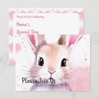 Fluffy pink bunny Special Day Einladungspostkarte