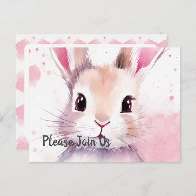 Fluffy pink bunny Special Day Einladungspostkarte (Vorne/Hinten)