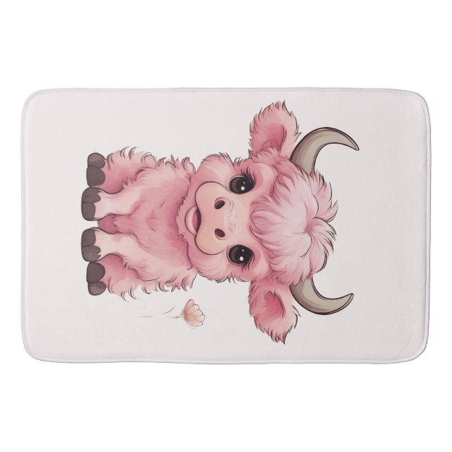 Fluffy Pink Highlands Scottish Cow Badematte (Vorderseite)