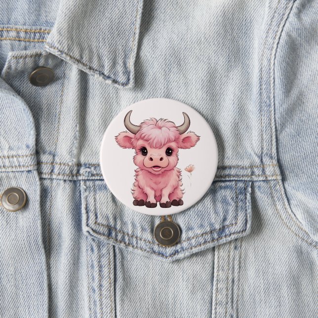 Fluffy Pink Highlands Scottish Cow Button (Beispiel)