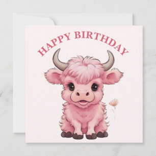 Fluffy Pink Highlands Scottish Cow Feiertagskarte