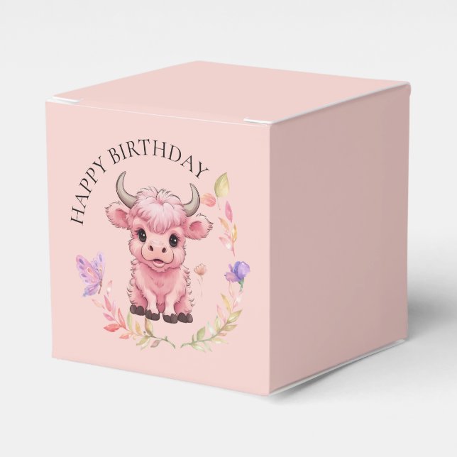 Fluffy Pink Highlands Scottish Cow Geschenkschachtel (Vorderseite)