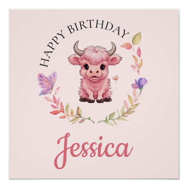 Fluffy Pink Highlands Scottish Cow Poster (Vorderseite)